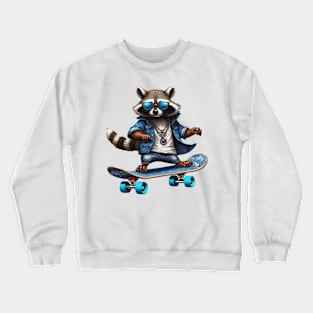 a racoon riding a skateboard wearing sunglasses Crewneck Sweatshirt